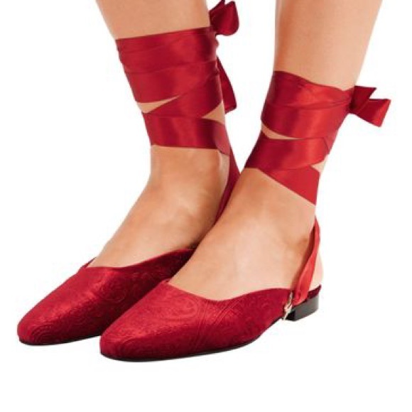 MR BY MAN REPELLER Red Ballet Velvet Flats - Picture 1 of 4